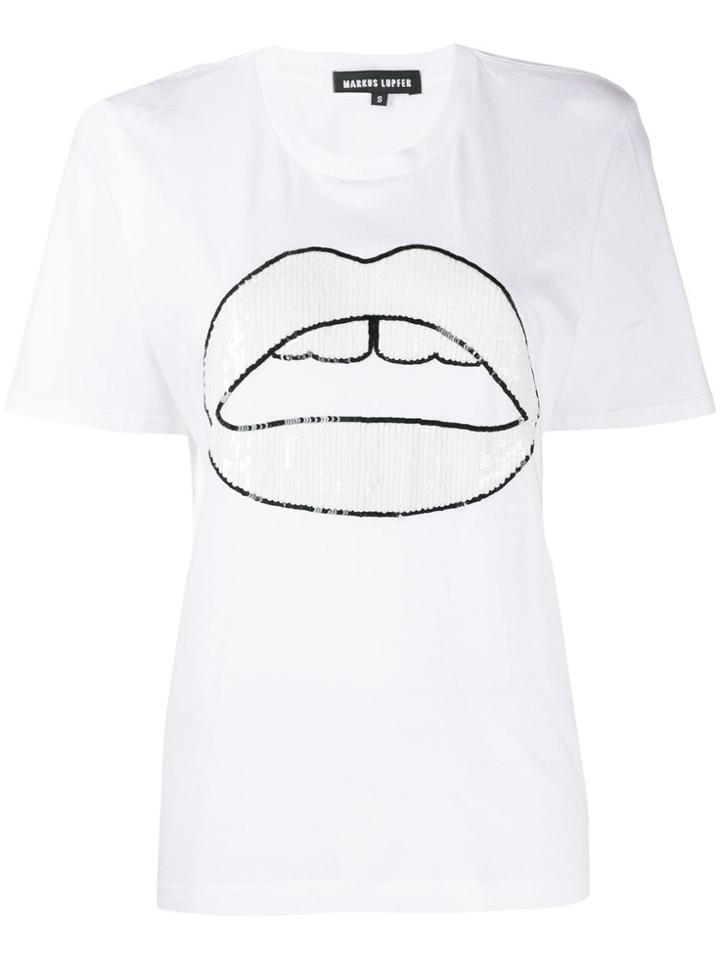 Markus Lupfer Lipstick Embroidered T-shirt - White
