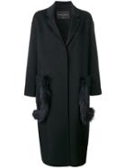 Fabiana Filippi Fox Fur Trim Long Coat - Black