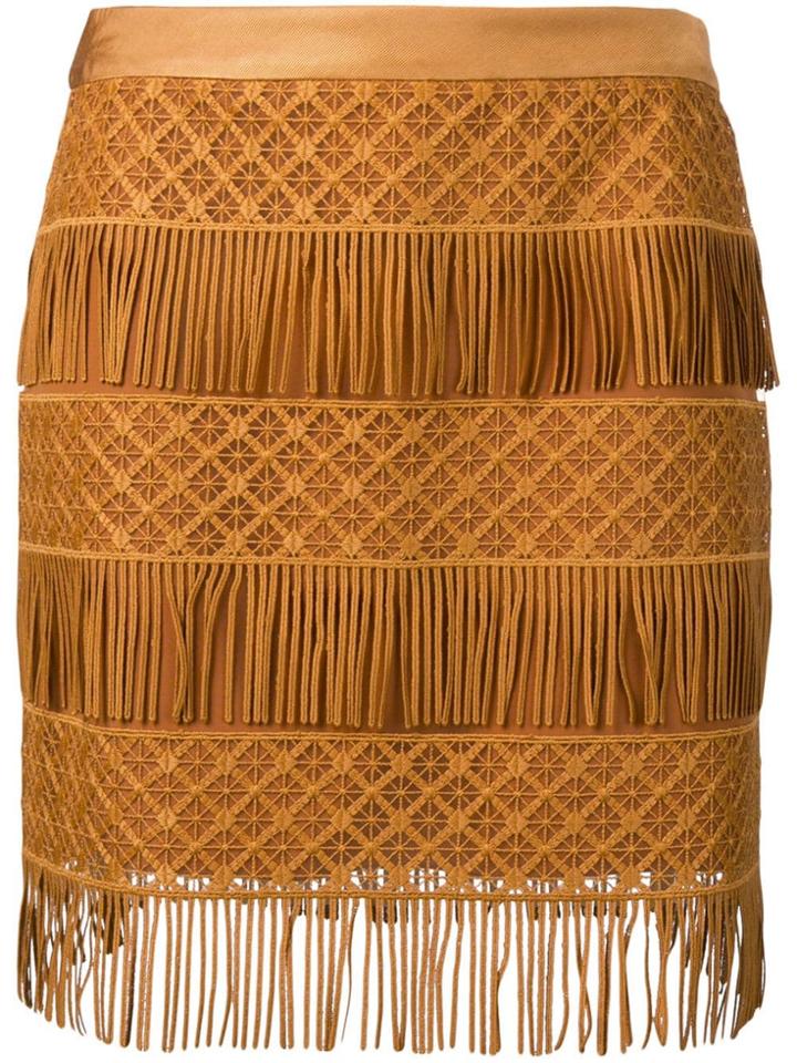 Alberta Ferretti Fringed Mini Skirt - Brown