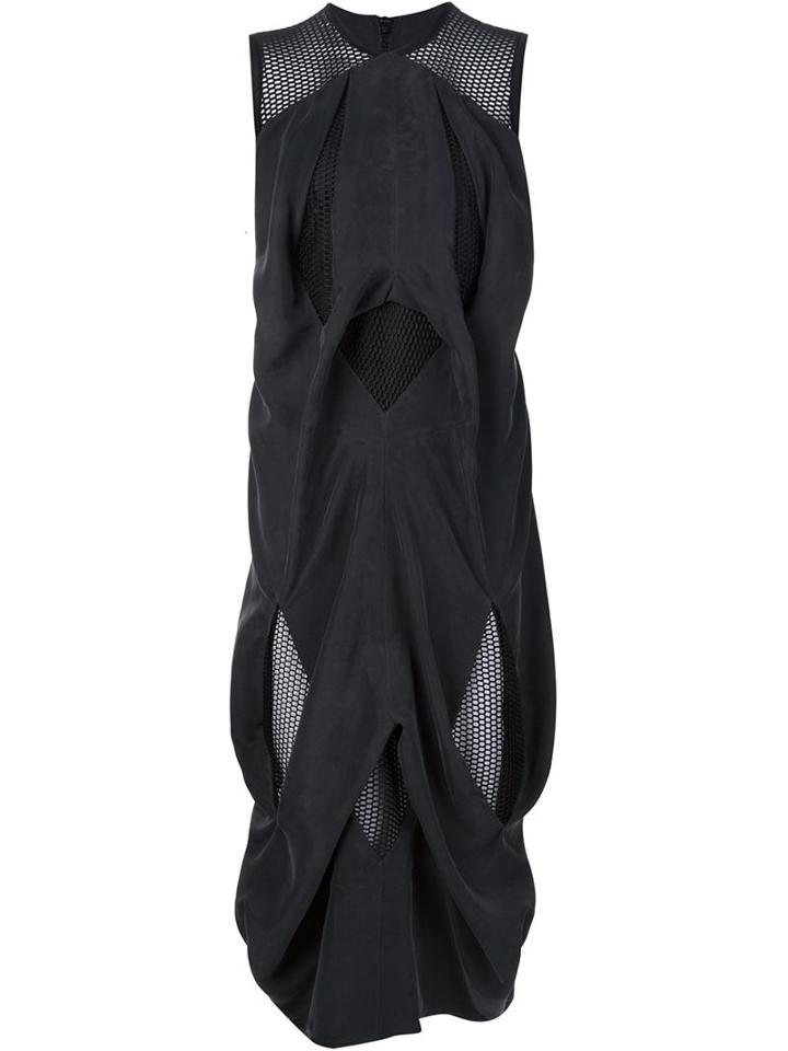 Micol Ragni Asymmetric Mesh Panel Dress, Women's, Size: S, Black, Silk/cupro/polyester