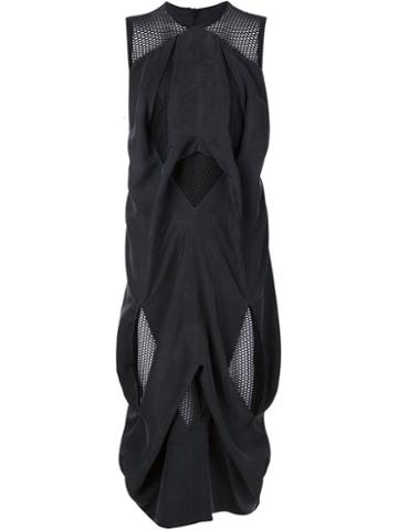 Micol Ragni Asymmetric Mesh Panel Dress, Women's, Size: S, Black, Silk/cupro/polyester