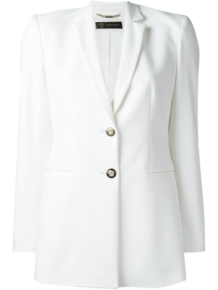 Versace Classic Blazer, Women's, Size: 42, White, Cotton/polyamide/spandex/elastane/spandex/elastane