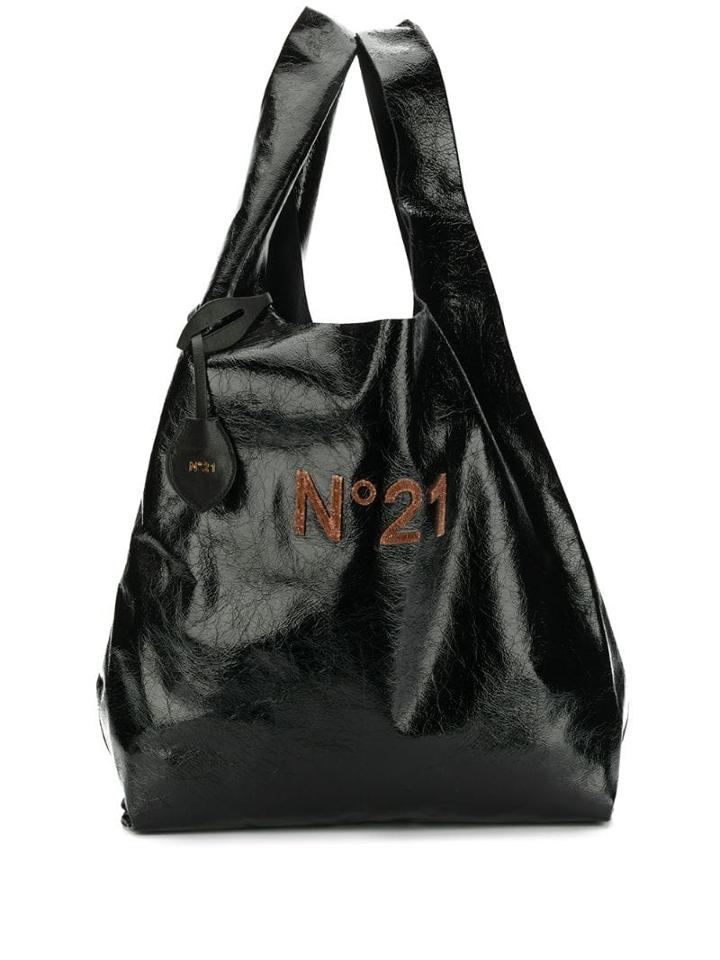 Nº21 Crinkled Leather Shopper - Black