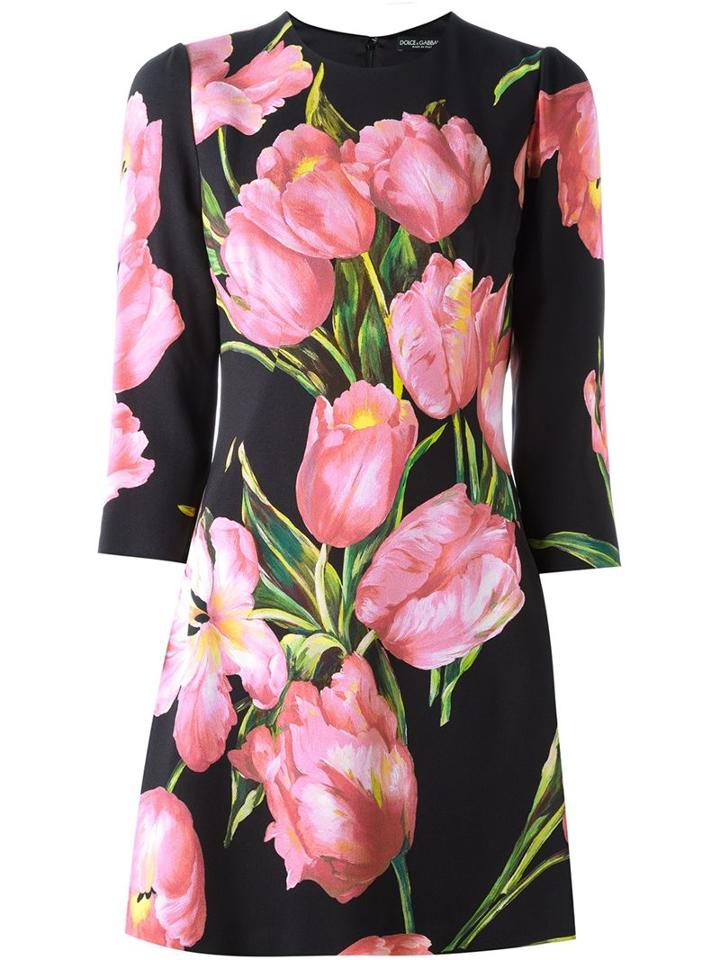 Dolce & Gabbana Floral Print Dress, Women's, Size: 42, Black, Viscose/silk/spandex/elastane