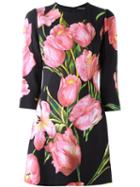 Dolce & Gabbana Floral Print Dress, Women's, Size: 42, Black, Viscose/silk/spandex/elastane