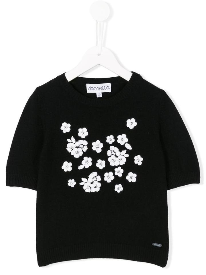 Simonetta Floral Embellished T-shirt, Girl's, Size: 6 Yrs, Black