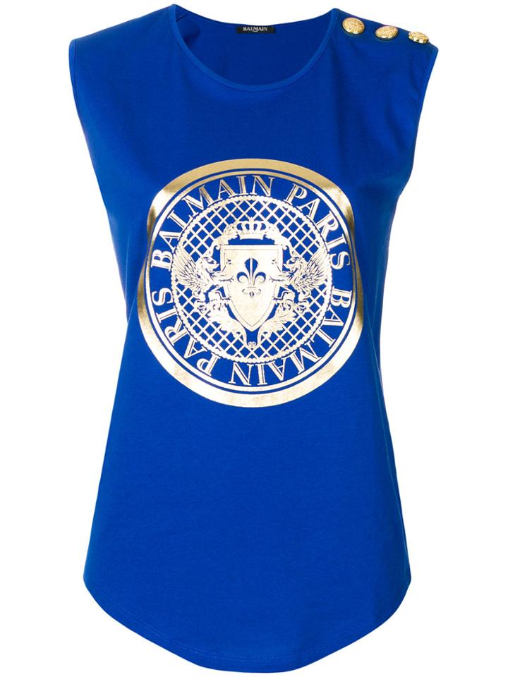 Balmain Logo Crest Tank Top - Blue