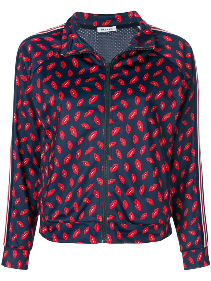 P.a.r.o.s.h. Lips Print Zipped Sweatshirt - Blue