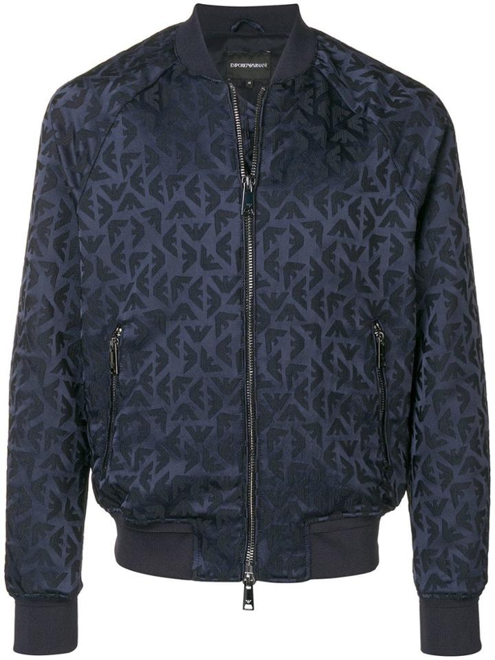 Emporio Armani Jacquard Logo Bomber Jacket - Blue