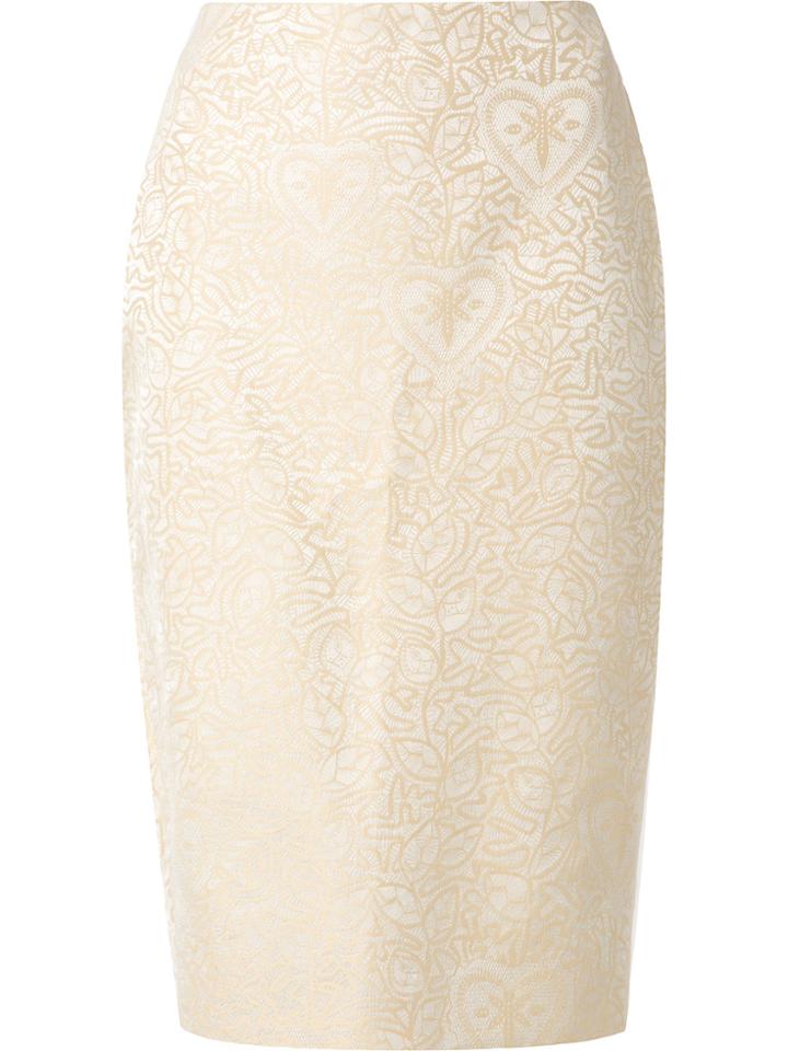 Martha Medeiros Jacquard Judith Pencil Skirt - Nude & Neutrals