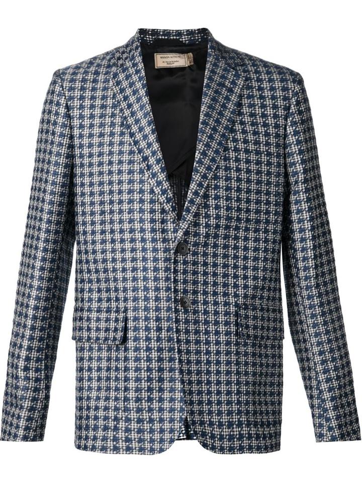 Maison Kitsuné Houndstooth Blazer, Men's, Size: 48, Blue, Acrylic/polyester/wool