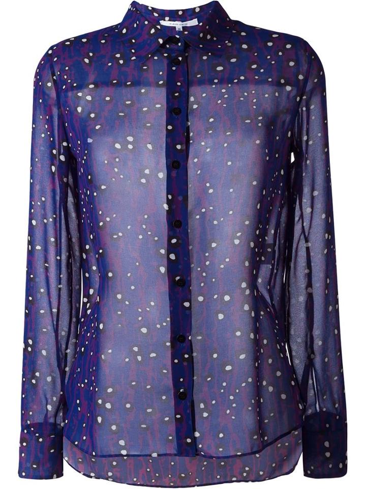 Carven Animal Print Semi Sheer Button Down Shirt