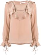 See By Chloé - Frill Embroidered Blouse - Women - Silk - 40, Nude/neutrals, Silk