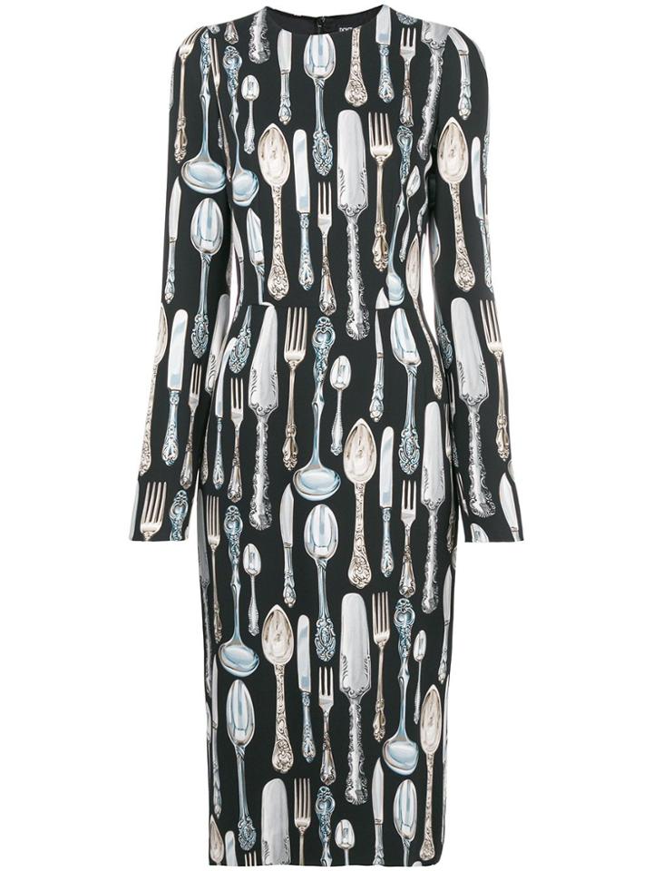 Dolce & Gabbana Cutlery Print Dress - Black