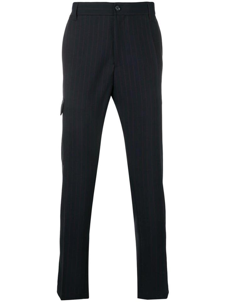 Versace Tapered Pinstriped Trousers - Black
