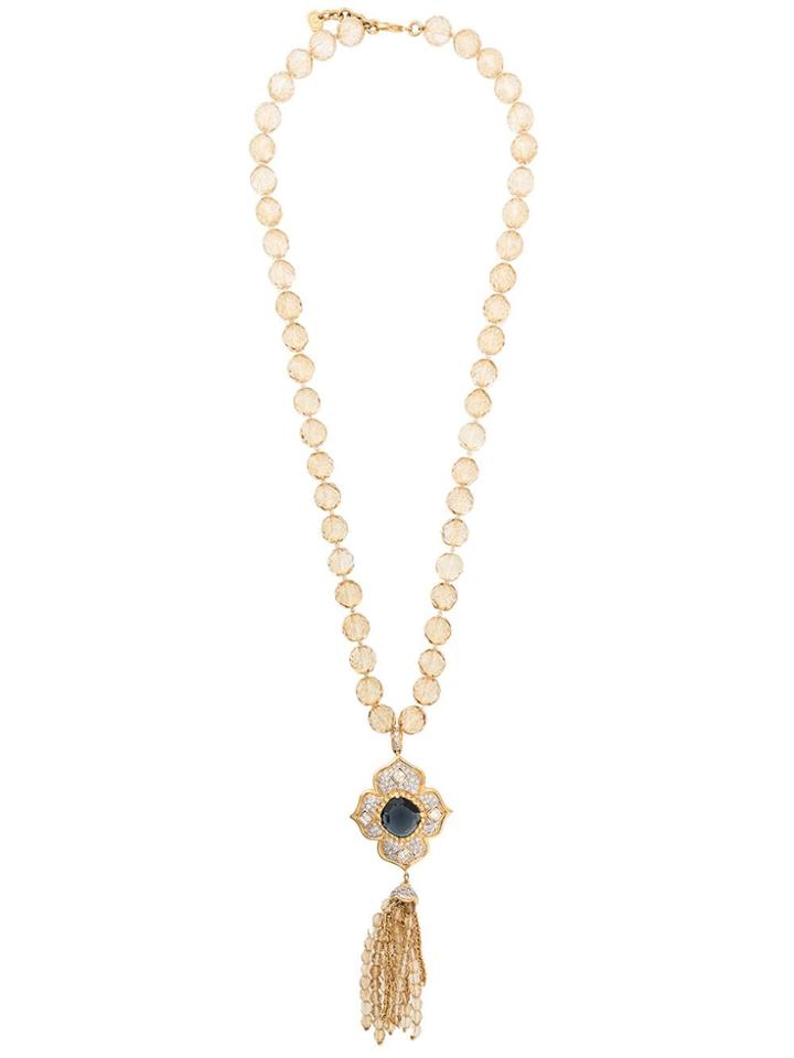 Valentino Vintage 1980's Flower Pendant Long Necklace - Gold