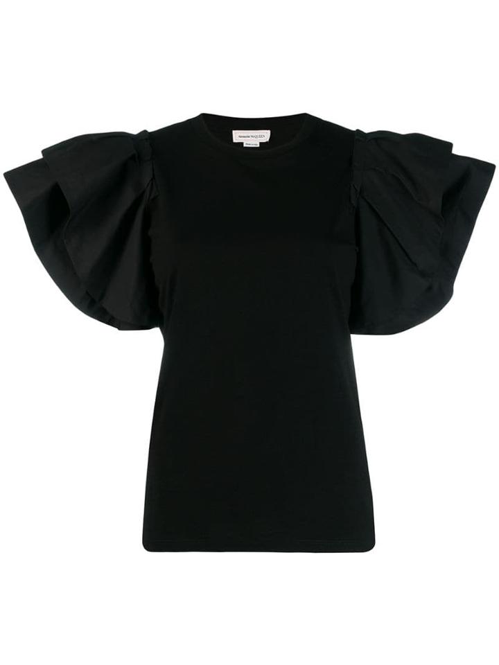 Alexander Mcqueen Ruffle Sleeve T-shirt - Black
