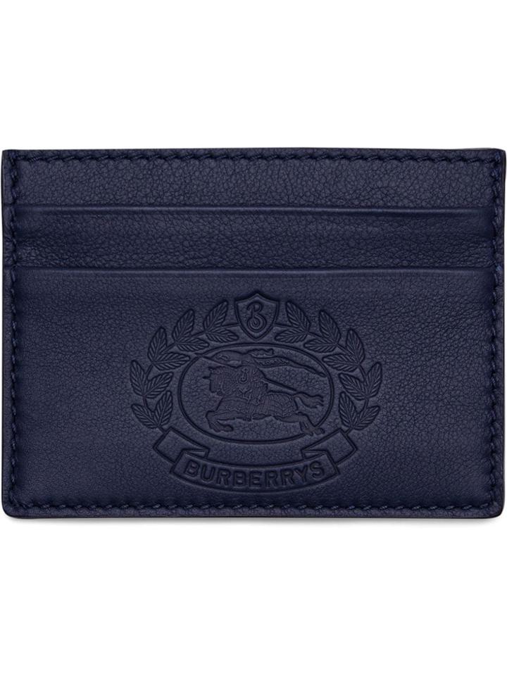 Burberry Embossed Crest Leather Card Case - Blue
