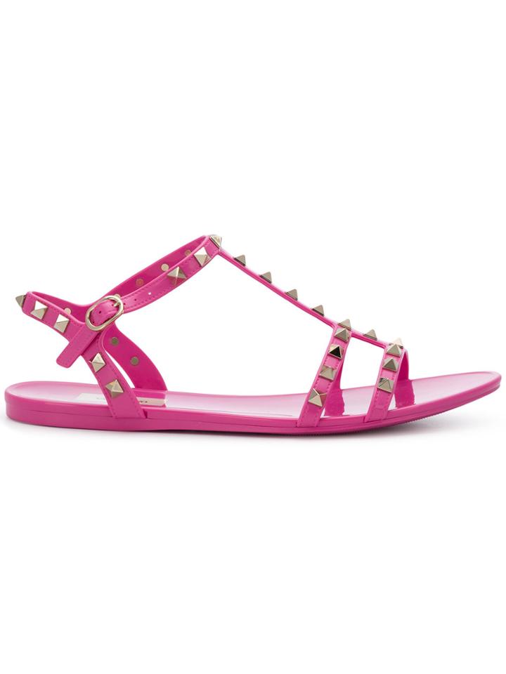 Valentino Rockstud Slide Sandals - Pink & Purple