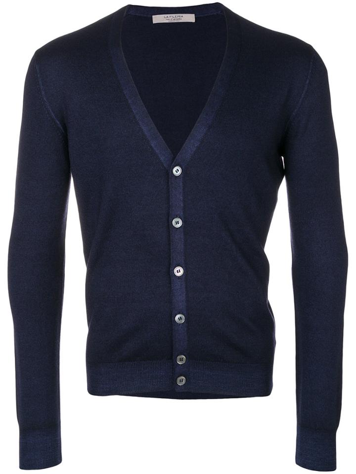 Pierre Balmain Ribbed Sleeve Cardigan - Blue
