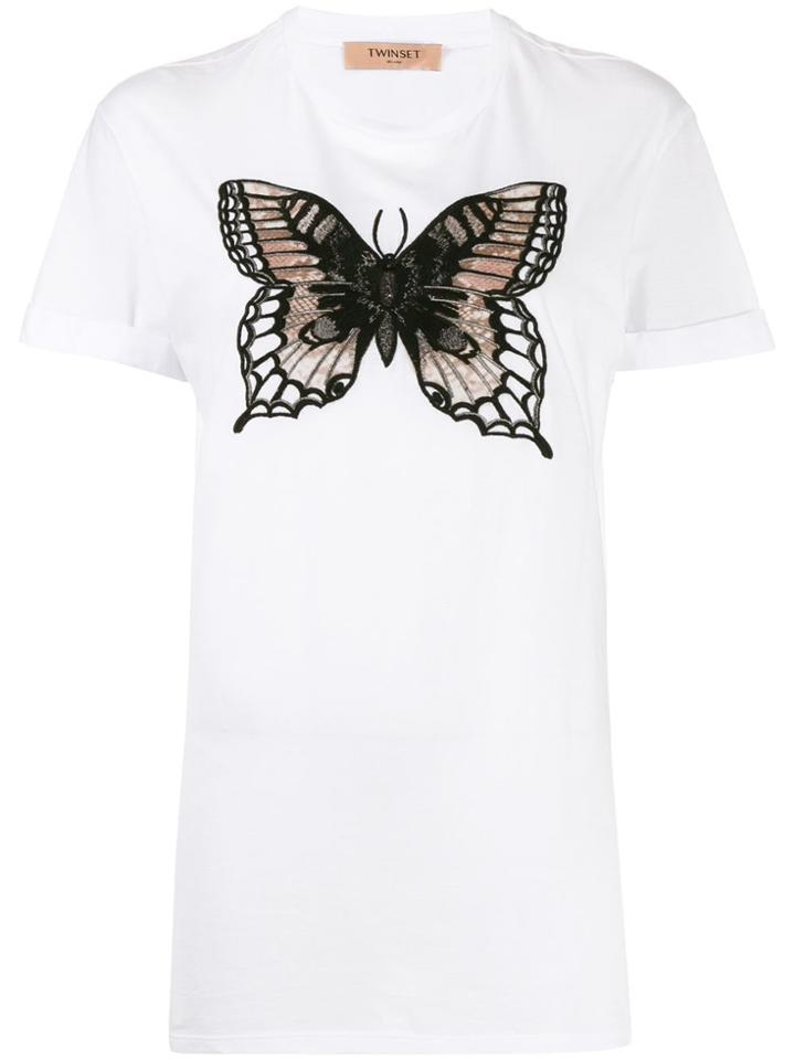 Twin-set Embroidered Butterfly T-shirta Round Neck - White