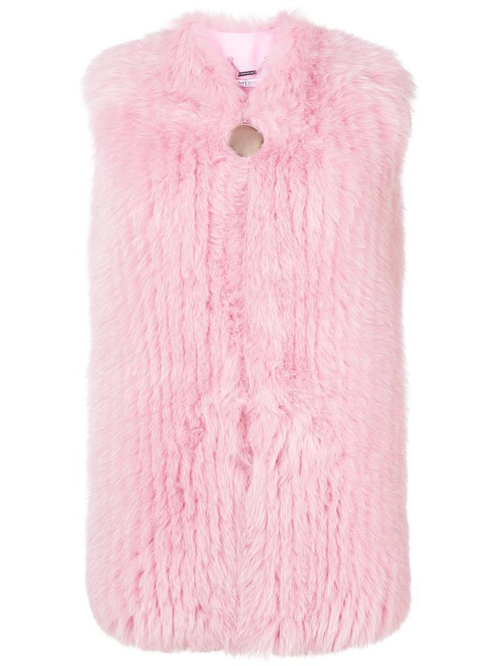 Givenchy - Longline Gilet - Women - Silk/cotton/fox Fur/acetate - 36, Pink/purple, Silk/cotton/fox Fur/acetate