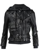 R13 Hooded Biker Jacket, Women's, Size: Medium, Black, Lamb Skin