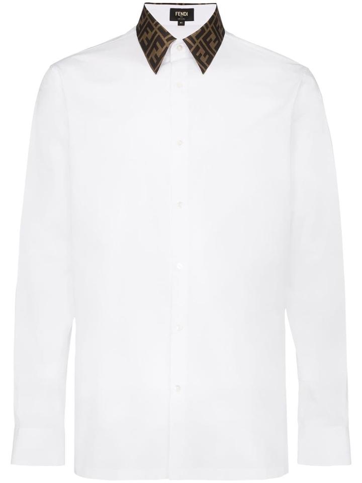 Fendi Contrast Collar Logo Print Shirt - White