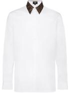 Fendi Contrast Collar Logo Print Shirt - White