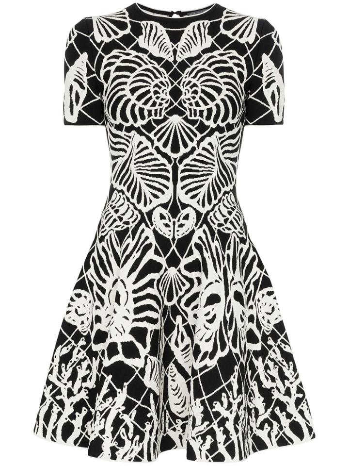 Alexander Mcqueen Botanical Print Flared Dress - Black
