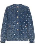 Gucci Quilted Marble Denim Jacket With Crystals - Blue