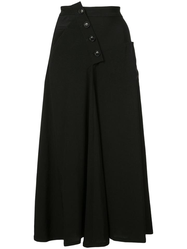 Y's Asymmetric Button Midi Skirt - Black