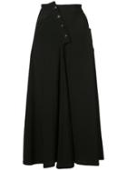 Y's Asymmetric Button Midi Skirt - Black
