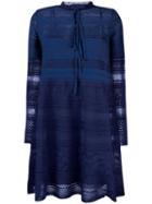 M Missoni Ruffled Neck Shift Dress, Women's, Size: 44, Blue, Polyester/wool/viscose/polyester