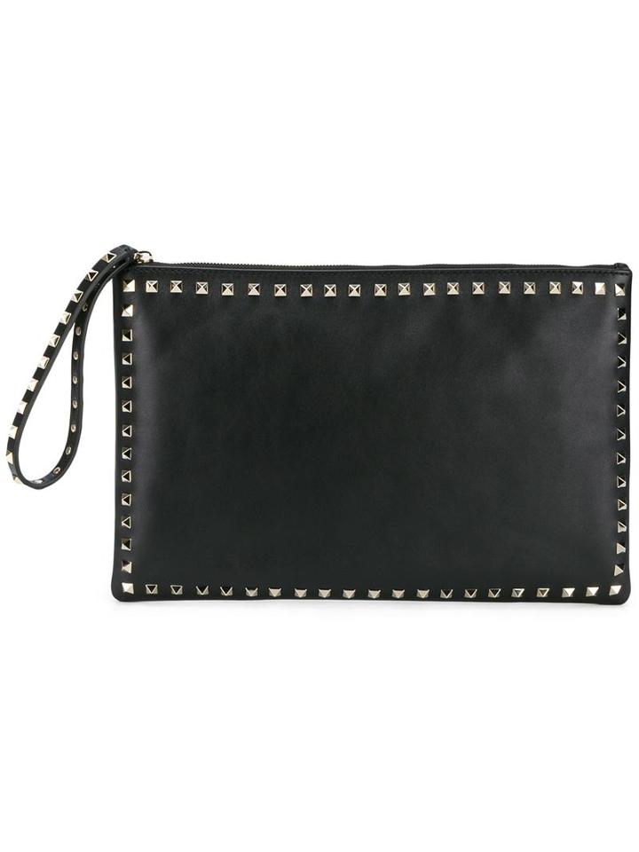 Valentino Valentino Garavani Rockstud Clutch, Women's, Black, Leather/cotton/metal