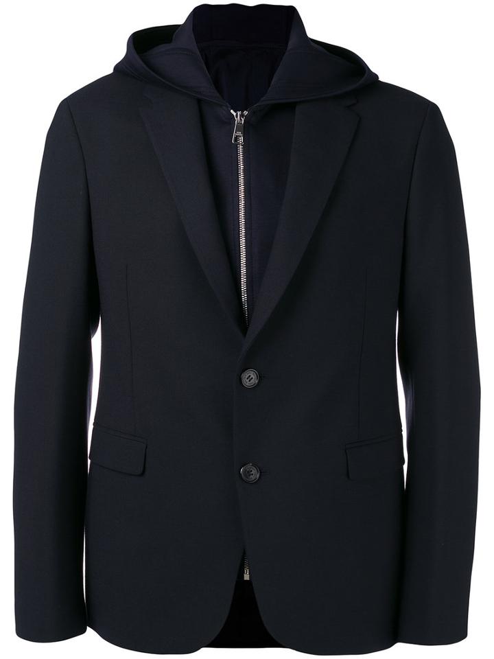 Neil Barrett Hooded Blazer, Men's, Size: 48, Blue, Virgin Wool/polyester/spandex/elastane/viscose
