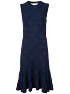 Carolina Herrera - Sleeveless Patterned Knit Dress, Flared Skirt - Women - Polyamide/wool/virgin Wool - M, Blue, Polyamide/wool/virgin Wool