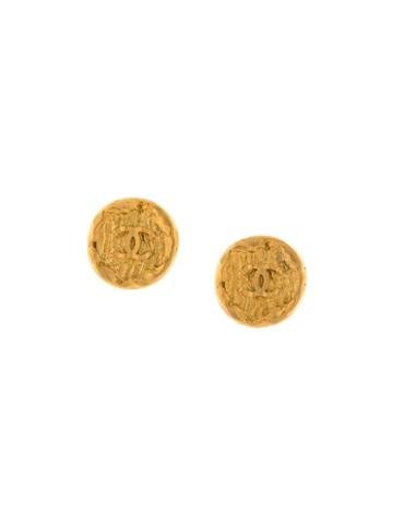 Chanel Pre-owned Embossed Cc Button Earrings - Gold