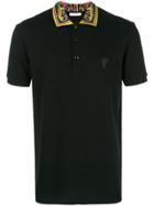 Versace Collection Baroque Printed Collar Polo Shirt - Black