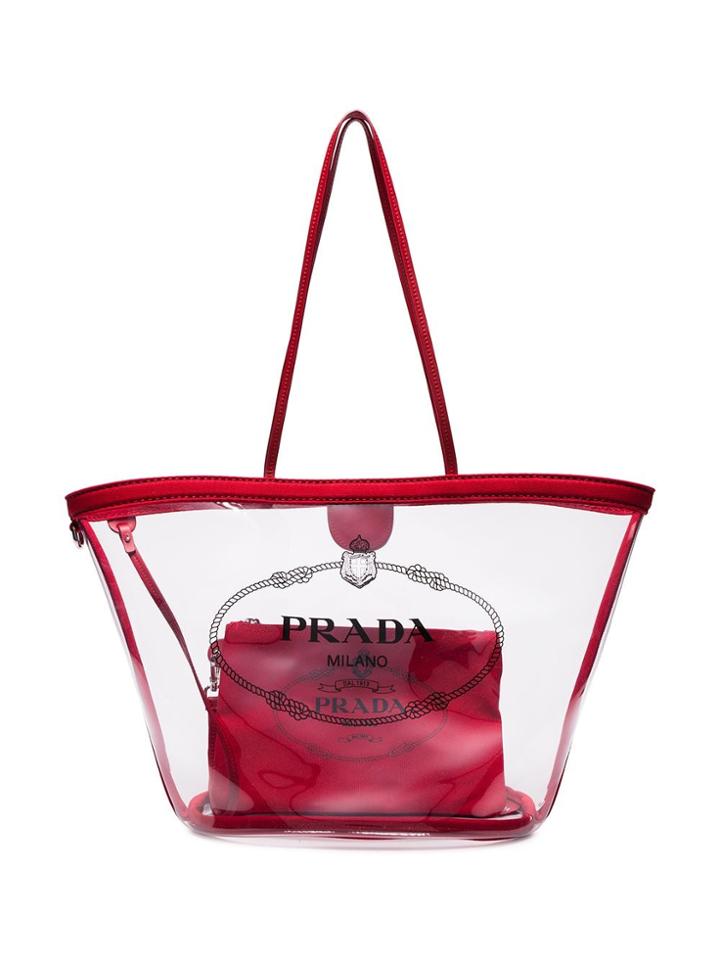 Prada Red Pvc Leather Shoulder Strap Tote