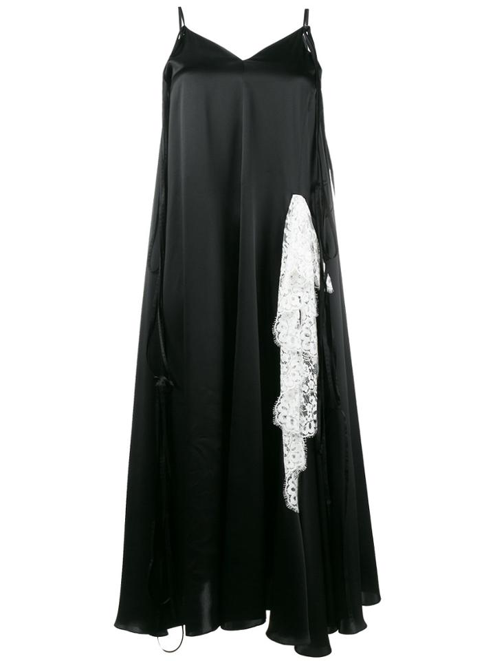 Y / Project Silk Slip Dress With Lace Trim - Black