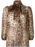 Dolce & Gabbana Leopard Print Blouse, Women's, Size: 48, Brown, Silk