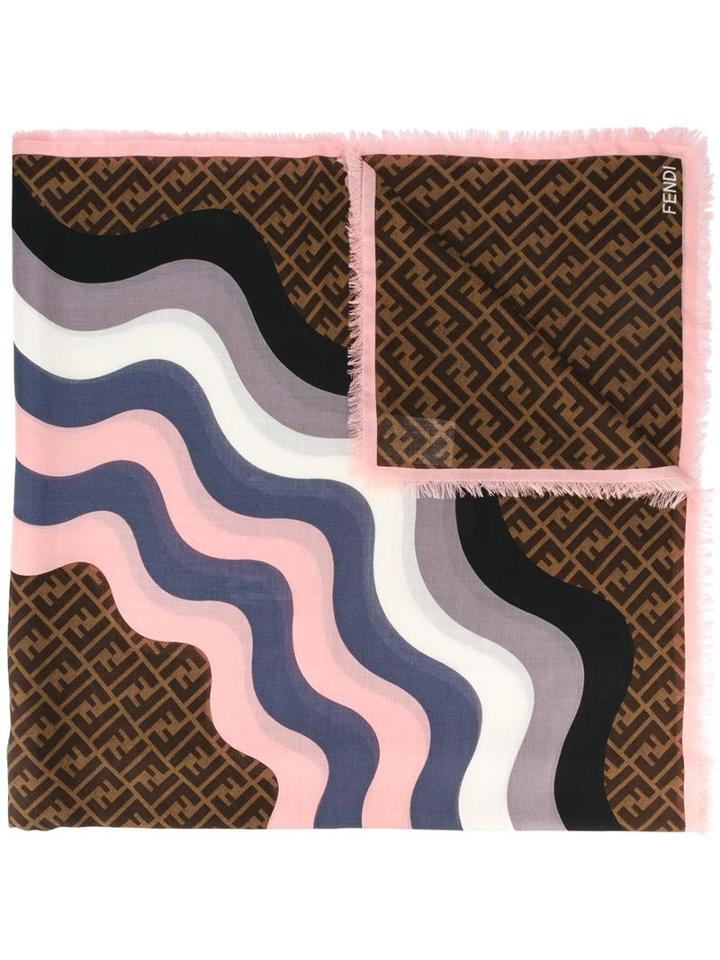 Fendi Ff Logo Scarf, Women's, Pink/purple, Silk/wool