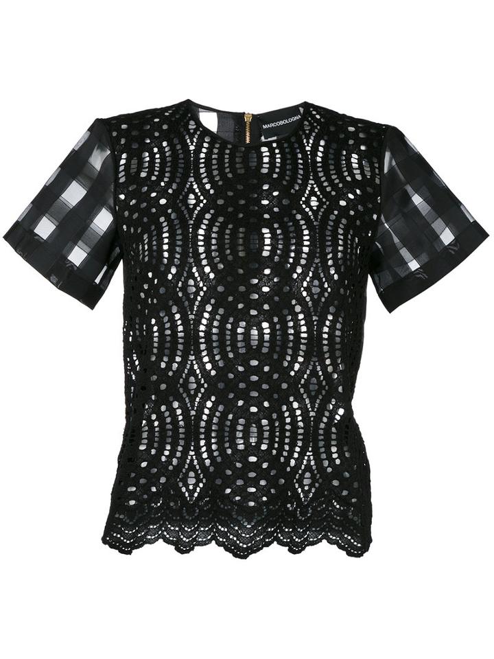 Marco Bologna - Lace T-shirt - Women - Cotton/polyamide - 44, Black, Cotton/polyamide