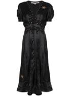 One Vintage Pouf-sleeve Embellished Midi Dress - Black