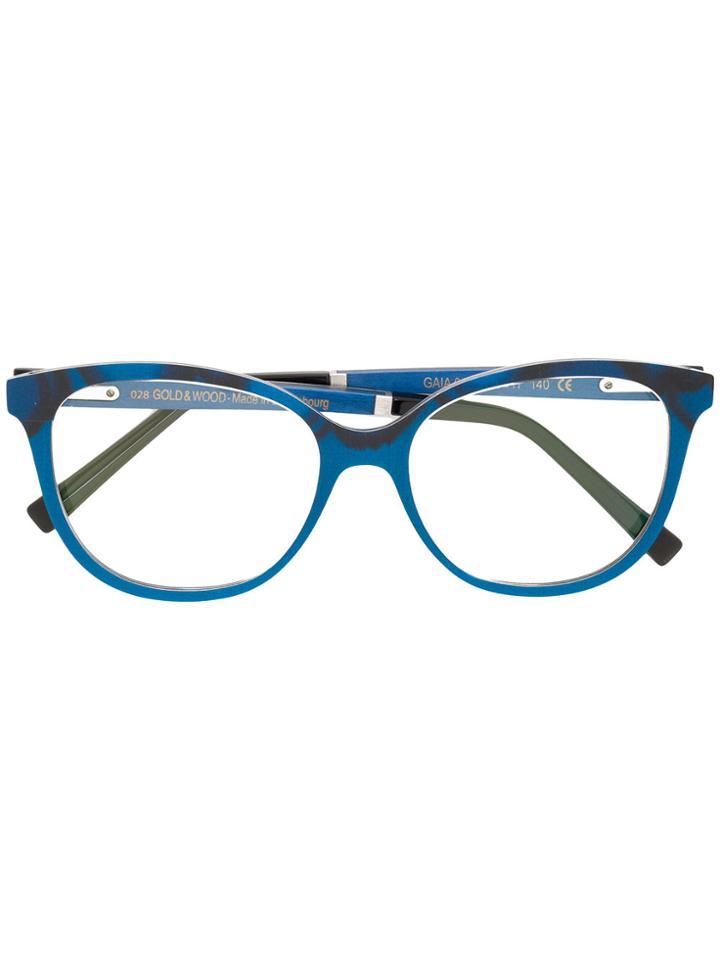 Gold And Wood Cat Eye Glasses - Blue