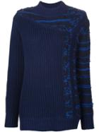 3.1 Phillip Lim Chunky Contrast Knit Jumper, Women's, Size: Small, Blue, Cotton/polyamide/viscose/wool