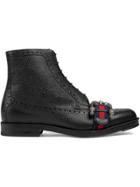 Gucci Leather Brogue Boot With Web - Unavailable