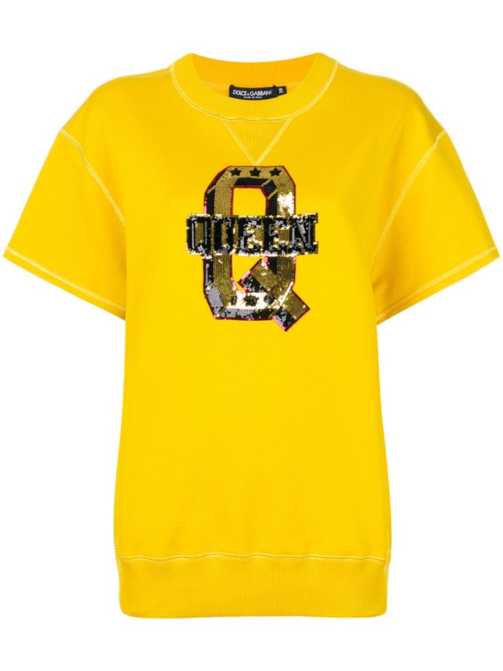 Dolce & Gabbana Sequinned Queen Appliqué T-shirt - Yellow & Orange