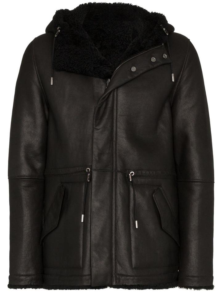 Yves Salomon Reversible Hooded Shearling Jacket - Black